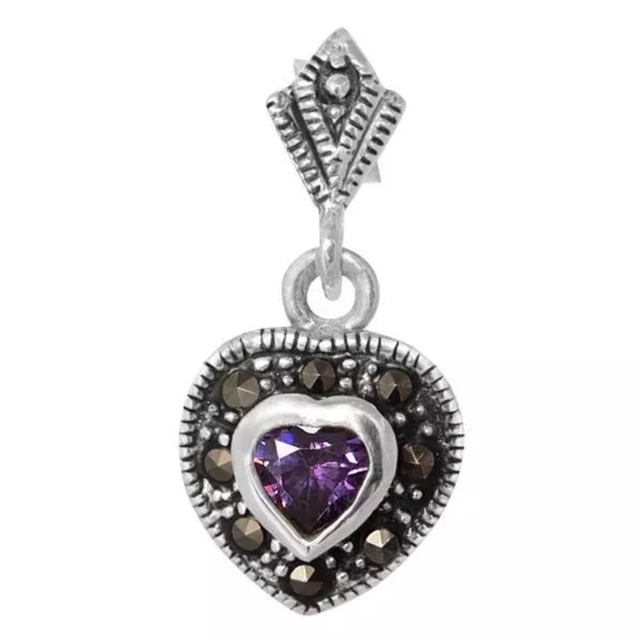 925Sterling silver marcasite heart dangle earrings - Picture 6 of 6